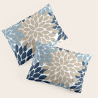 Navy Blue Tan Beige Flower Burst, Flower Petals, Floral Pattern Pillow Sham Gallery Image 3
