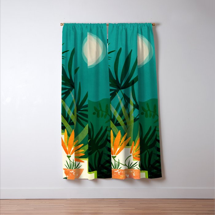 Tropical Moonlight Night Scene Window Curtain Gallery Image 3