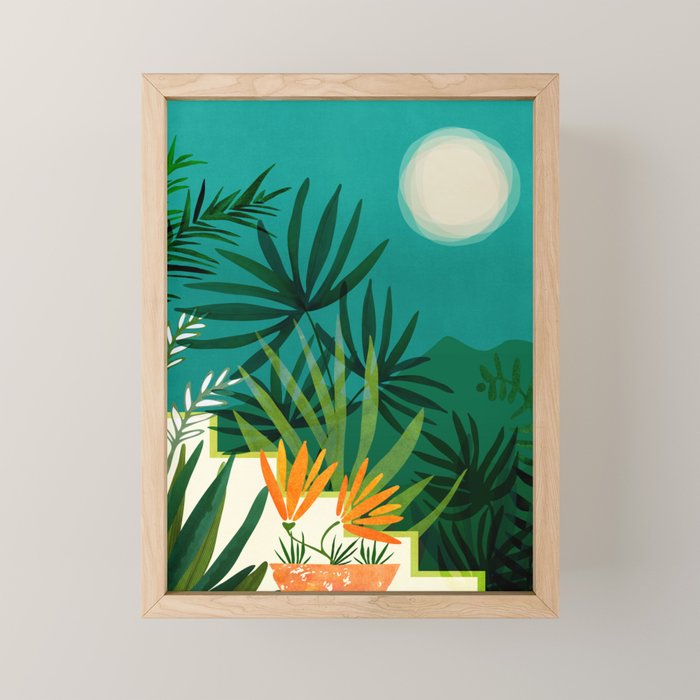 Tropical Moonlight Night Scene Mini Art Print Gallery Image 1