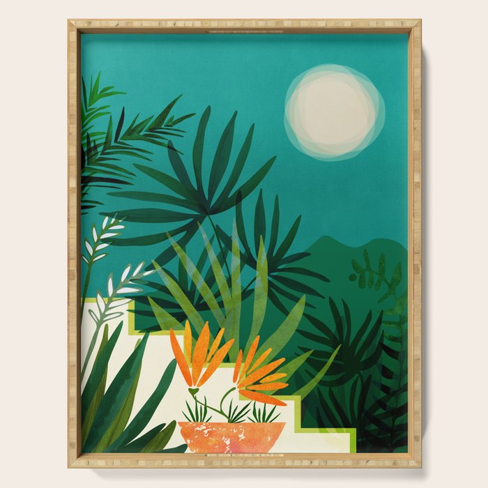 Tropical Moonlight Night Scene Serving Tray Gallery Image 1