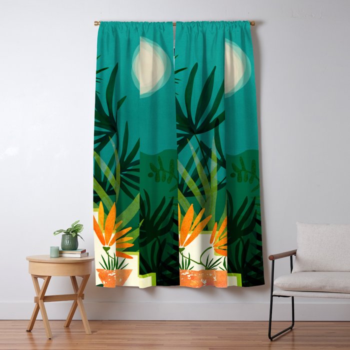 Tropical Moonlight Night Scene Window Curtain Gallery Image 1