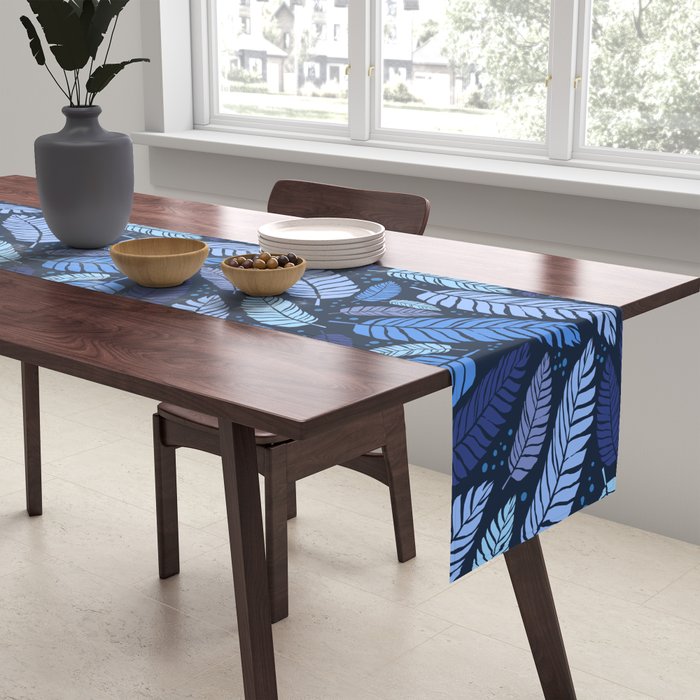 Tropical palm leaves pattern in blue Table Runner Gallery Image 2