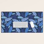 Tropical palm leaves pattern in blue Desk Mat Gallery Image 1