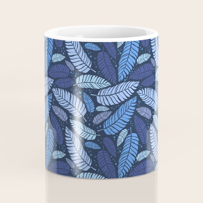 Tropical palm leaves pattern in blue Coffee Mug Gallery Image 4
