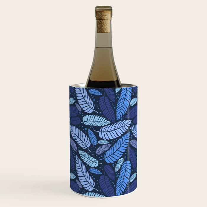 Tropical palm leaves pattern in blue Wine Chiller Gallery Image 1