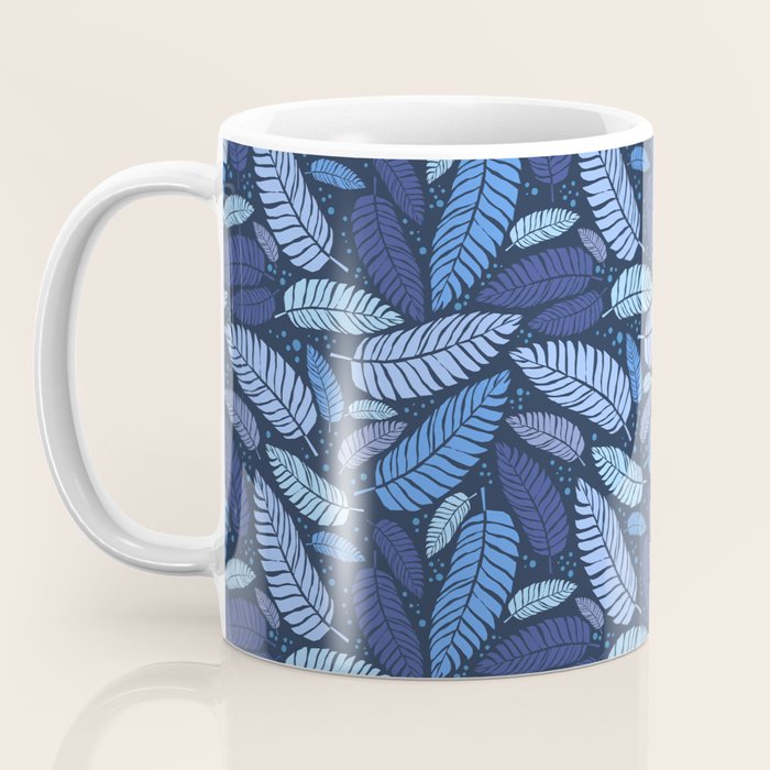 Tropical palm leaves pattern in blue Coffee Mug Gallery Image 3