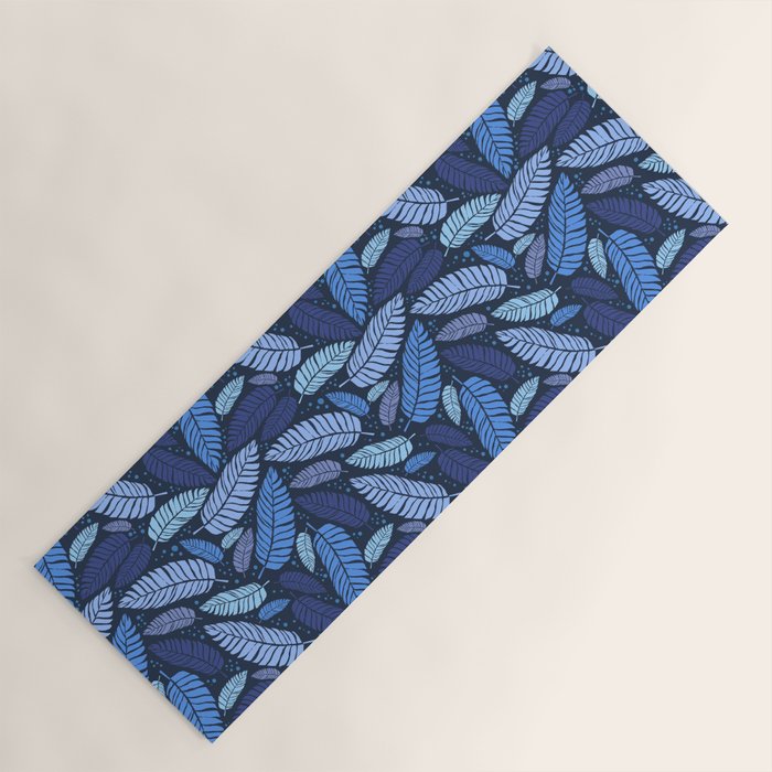 Tropical palm leaves pattern in blue Yoga Mat Gallery Image 1