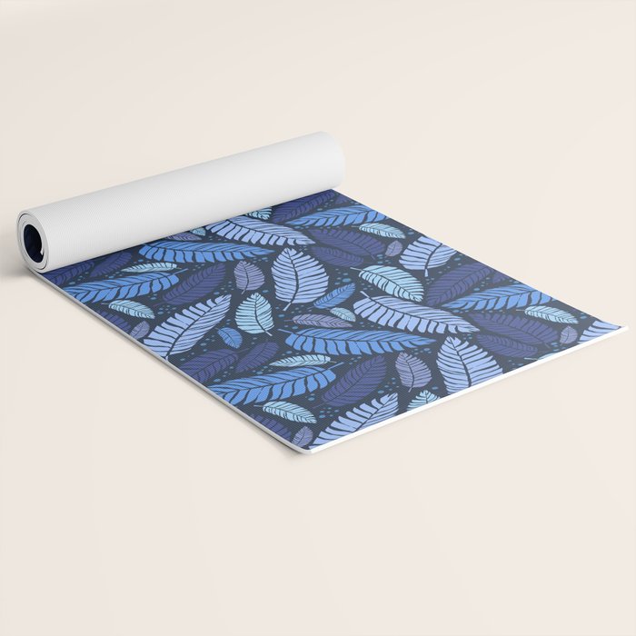 Tropical palm leaves pattern in blue Yoga Mat Gallery Image 2