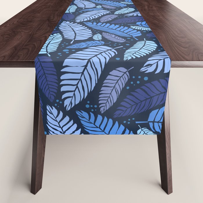 Tropical palm leaves pattern in blue Table Runner Gallery Image 1