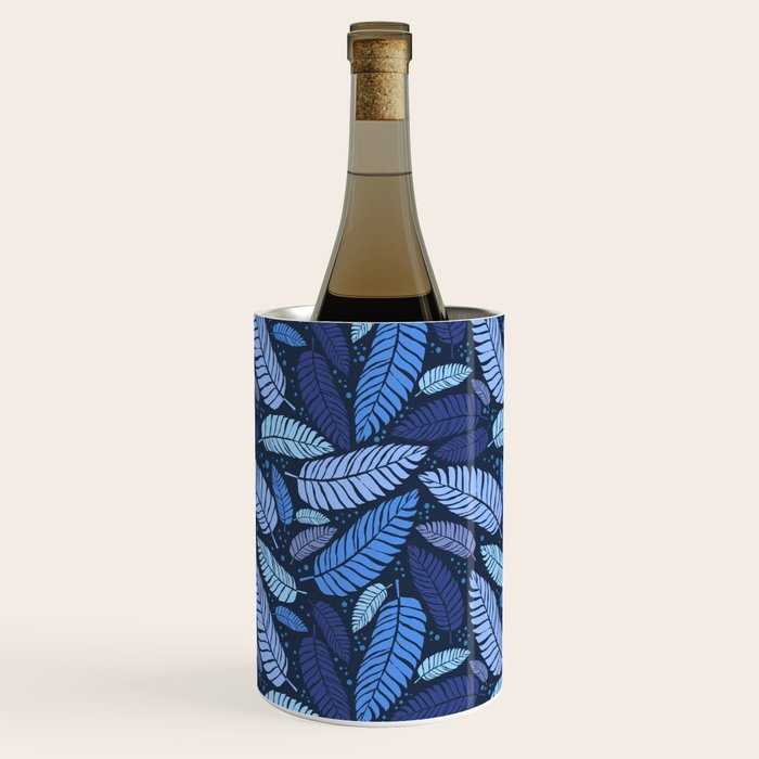 Tropical palm leaves pattern in blue Wine Chiller Gallery Image 2