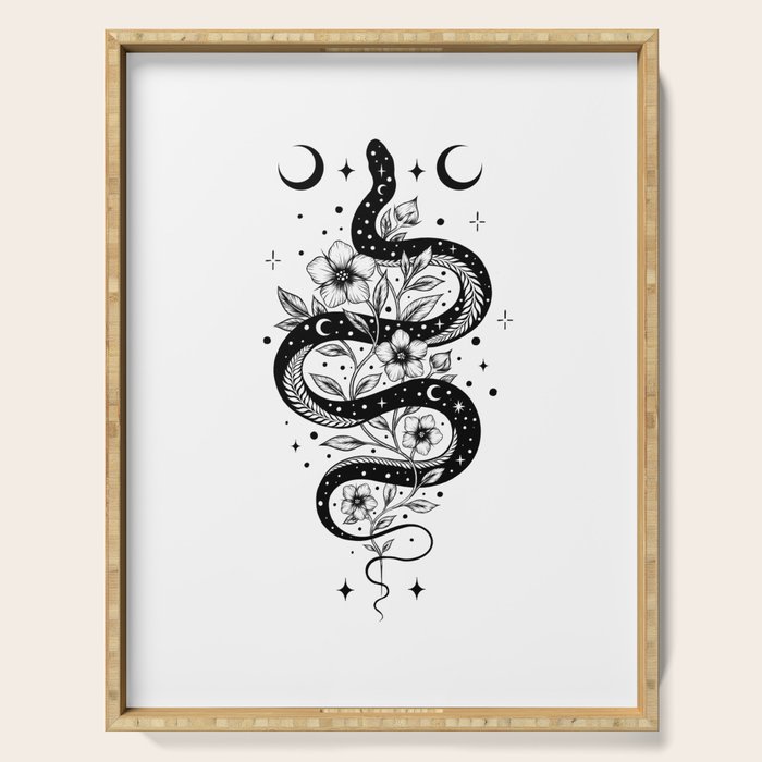Serpent Spell -Black and White Serving Tray Gallery Image 1