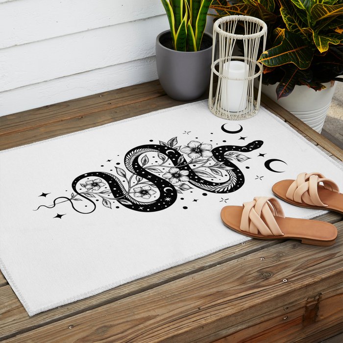 Serpent Spell -Black and White Outdoor Rug Gallery Image 2