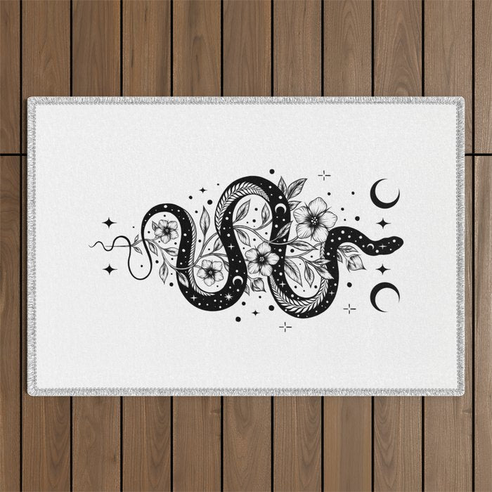 Serpent Spell -Black and White Outdoor Rug Gallery Image 1