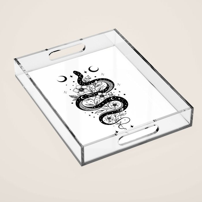 Serpent Spell -Black and White Acrylic Tray Gallery Image 1