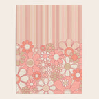 Retro Garden Flowers and Stripes Vintage Aesthetic Floral Pattern in Pastel Pink Peach Poster Gallery Image 4
