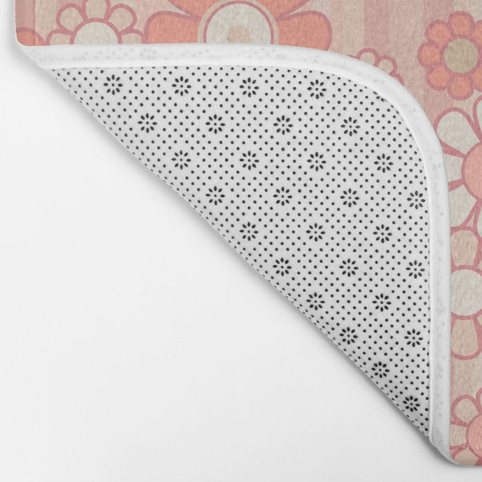 Retro Garden Flowers and Stripes Vintage Aesthetic Floral Pattern in Pastel Pink Peach Bath Mat Gallery Image 2