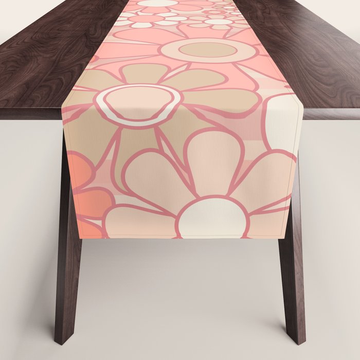 Retro Garden Flowers and Stripes Vintage Aesthetic Floral Pattern in Pastel Pink Peach Table Runner Gallery Image 1