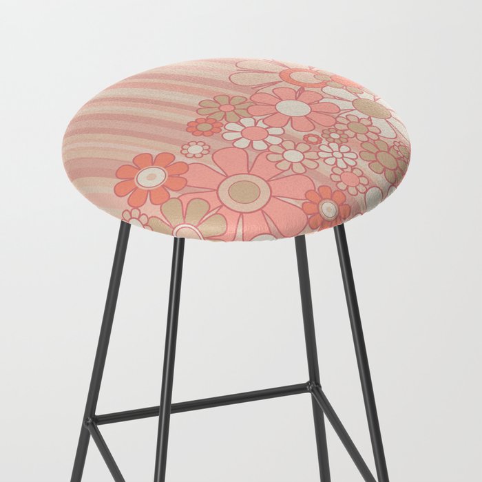 Retro Garden Flowers and Stripes Vintage Aesthetic Floral Pattern in Pastel Pink Peach Stool Gallery Image 2
