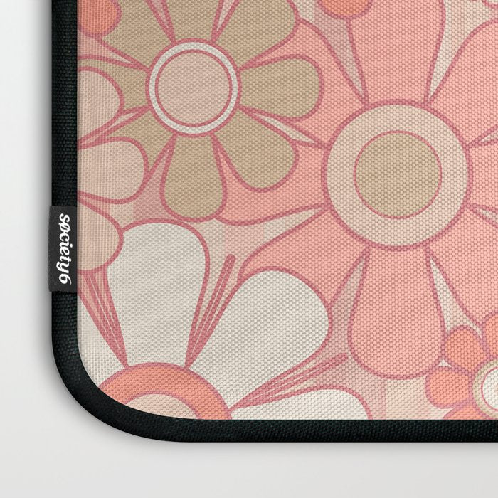Retro Garden Flowers and Stripes Vintage Aesthetic Floral Pattern in Pastel Pink Peach Laptop Sleeve Gallery Image 3