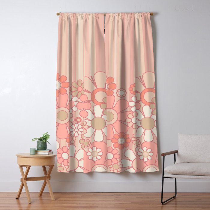 Retro Garden Flowers and Stripes Vintage Aesthetic Floral Pattern in Pastel Pink Peach Window Curtain Gallery Image 5