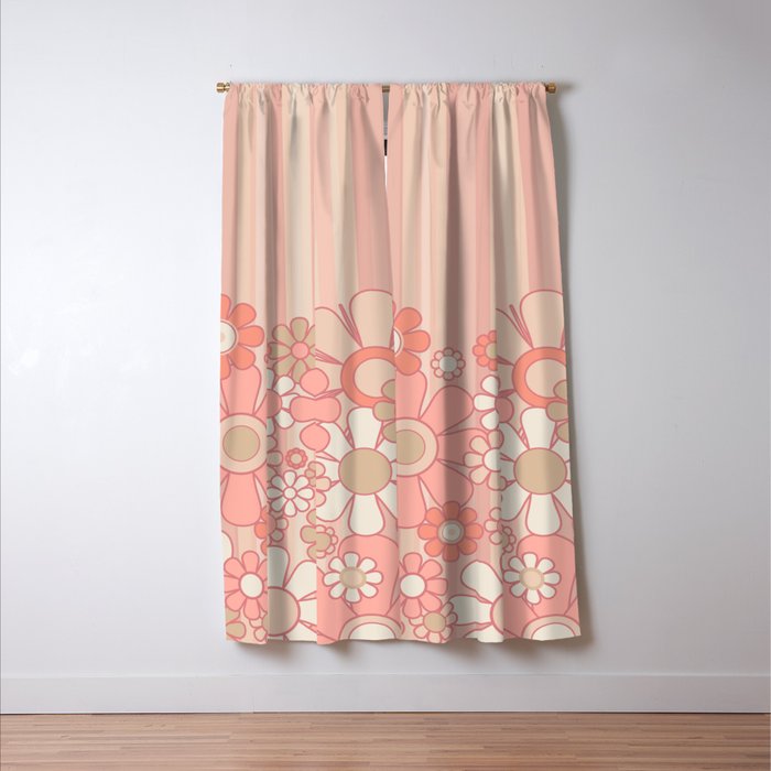 Retro Garden Flowers and Stripes Vintage Aesthetic Floral Pattern in Pastel Pink Peach Window Curtain Gallery Image 3