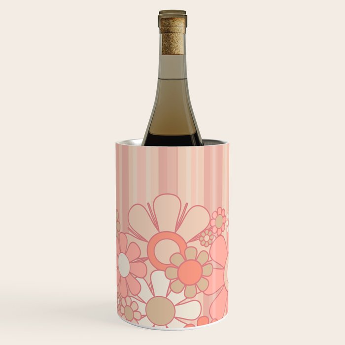 Retro Garden Flowers and Stripes Vintage Aesthetic Floral Pattern in Pastel Pink Peach Wine Chiller Gallery Image 3