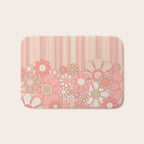 Retro Garden Flowers and Stripes Vintage Aesthetic Floral Pattern in Pastel Pink Peach Bath Mat Gallery Image 1
