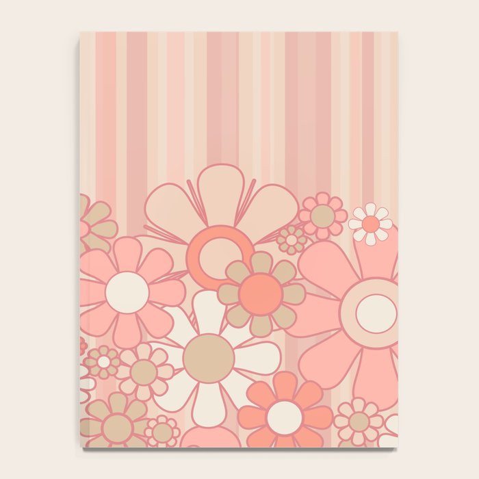 Retro Garden Flowers and Stripes Vintage Aesthetic Floral Pattern in Pastel Pink Peach Notebook Gallery Image 4
