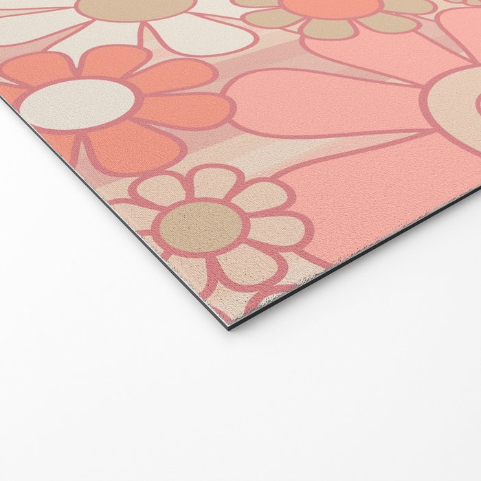 Retro Garden Flowers and Stripes Vintage Aesthetic Floral Pattern in Pastel Pink Peach Welcome Mat Gallery Image 2