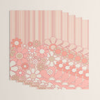 Retro Garden Flowers and Stripes Vintage Aesthetic Floral Pattern in Pastel Pink Peach Wrapping Paper Gallery Image 3