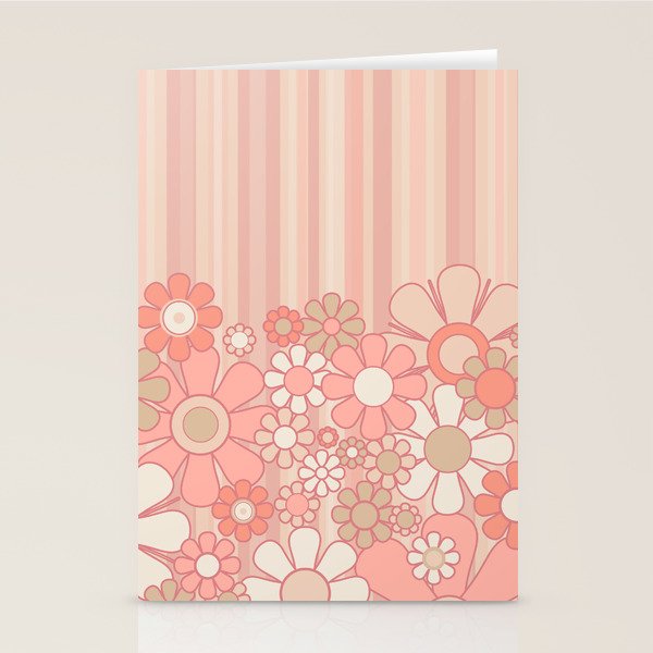 Retro Garden Flowers and Stripes Vintage Aesthetic Floral Pattern in Pastel Pink Peach Stationery Card Gallery Image 2