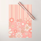 Retro Garden Flowers and Stripes Vintage Aesthetic Floral Pattern in Pastel Pink Peach Wrapping Paper Gallery Image 1