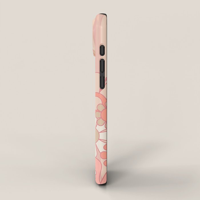 Retro Garden Flowers and Stripes Vintage Aesthetic Floral Pattern in Pastel Pink Peach iPhone Case Gallery Image 2