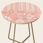 Retro Garden Flowers and Stripes Vintage Aesthetic Floral Pattern in Pastel Pink Peach Side Table Gallery Image 2