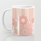 Retro Garden Flowers and Stripes Vintage Aesthetic Floral Pattern in Pastel Pink Peach Coffee Mug Gallery Image 3