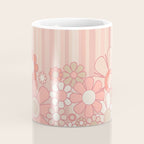 Retro Garden Flowers and Stripes Vintage Aesthetic Floral Pattern in Pastel Pink Peach Coffee Mug Gallery Image 4