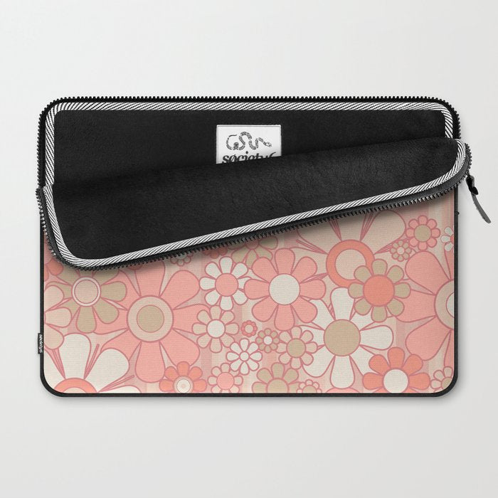 Retro Garden Flowers and Stripes Vintage Aesthetic Floral Pattern in Pastel Pink Peach Laptop Sleeve Gallery Image 2