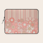 Retro Garden Flowers and Stripes Vintage Aesthetic Floral Pattern in Pastel Pink Peach Laptop Sleeve Gallery Image 1