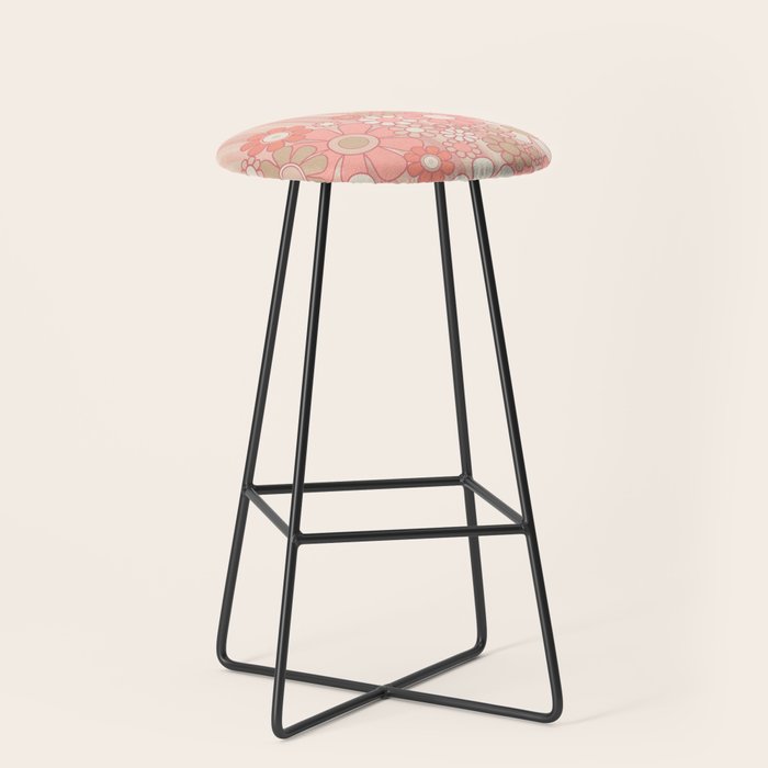 Retro Garden Flowers and Stripes Vintage Aesthetic Floral Pattern in Pastel Pink Peach Stool Gallery Image 1