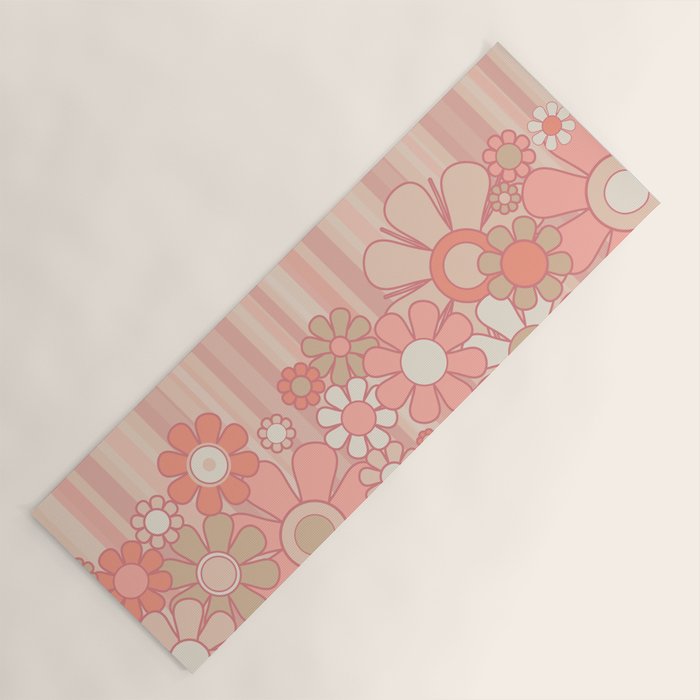 Retro Garden Flowers and Stripes Vintage Aesthetic Floral Pattern in Pastel Pink Peach Yoga Mat Gallery Image 1