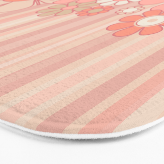 Retro Garden Flowers and Stripes Vintage Aesthetic Floral Pattern in Pastel Pink Peach Bath Mat Gallery Image 3