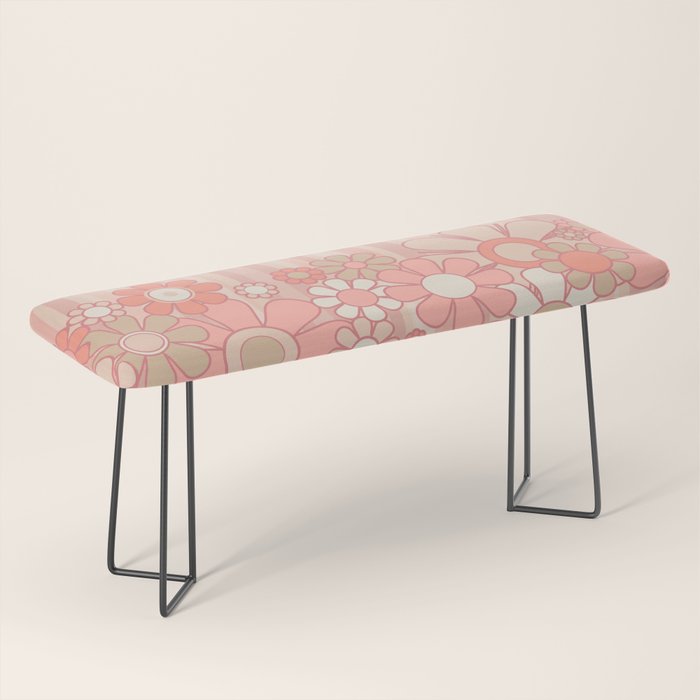 Retro Garden Flowers and Stripes Vintage Aesthetic Floral Pattern in Pastel Pink Peach Bench Gallery Image 1