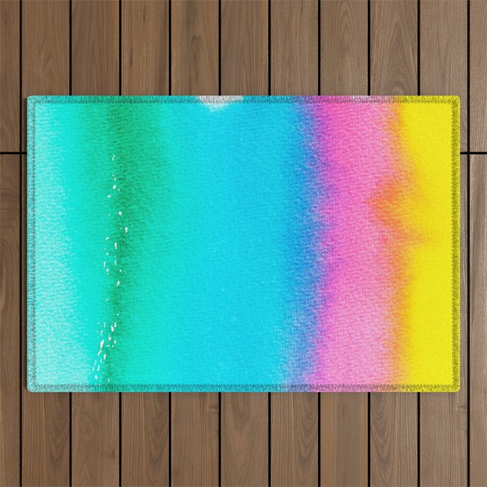 Rainbow, Watercolor Painting Abstract Colorful Fun, Urban Eclectic Contemporary Party Bohemian Outdoor Rug Gallery Image 1