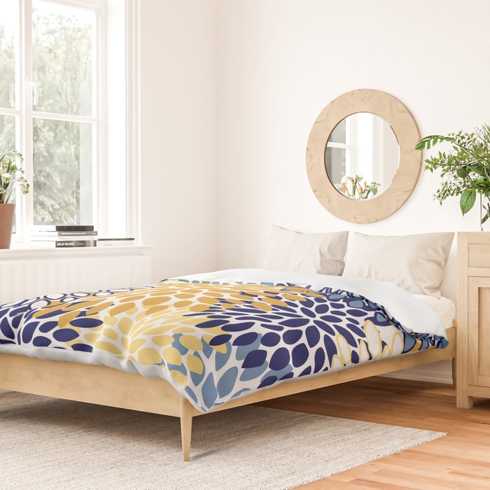 Floral Blooms, Yellow and Blue Flowers Duvet Cover Gallery Image 2