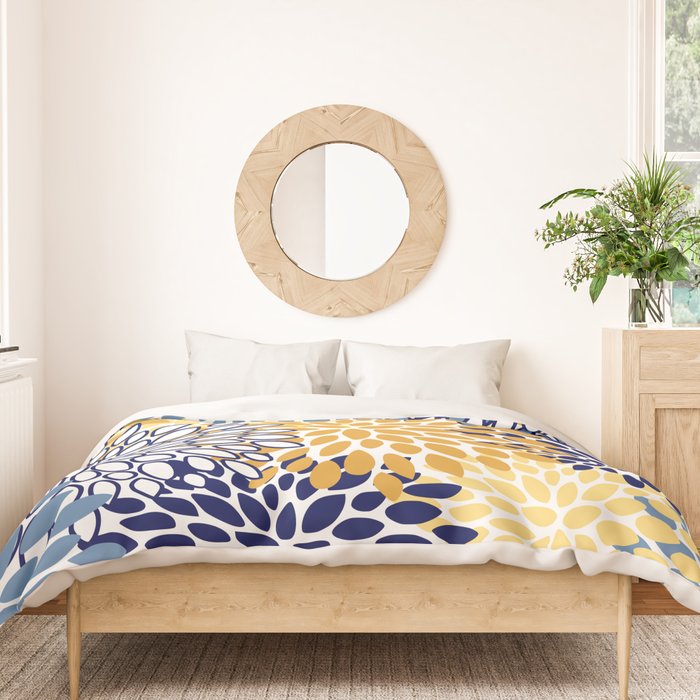 Floral Blooms, Yellow and Blue Flowers Duvet Cover Gallery Image 3