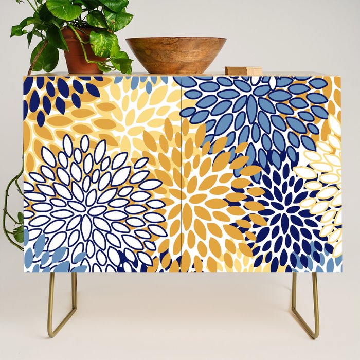 Floral Blooms, Yellow and Blue Flowers Credenza Gallery Image 1