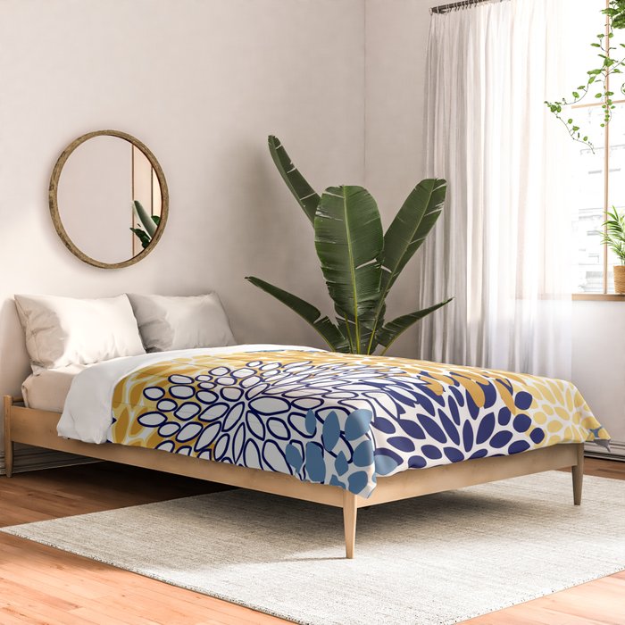 Floral Blooms, Yellow and Blue Flowers Comforter Gallery Image 2