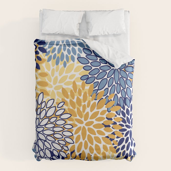 Floral Blooms, Yellow and Blue Flowers Duvet Cover Gallery Image 1