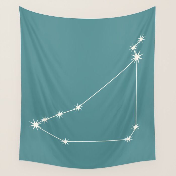 Capricorn Zodiac Star Constellation Line Art Teal Wall Tapestry Gallery Image 1