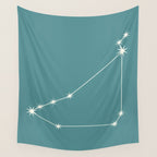 Capricorn Zodiac Star Constellation Line Art Teal Wall Tapestry Gallery Image 4